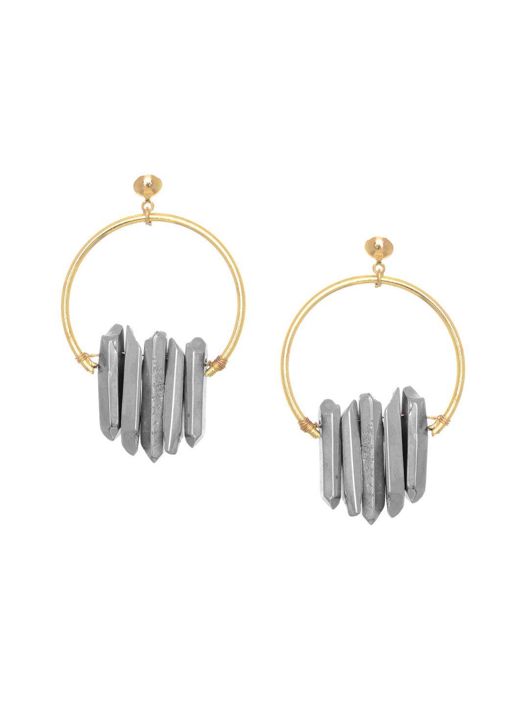 indya gold-plated & grey circular drop earrings