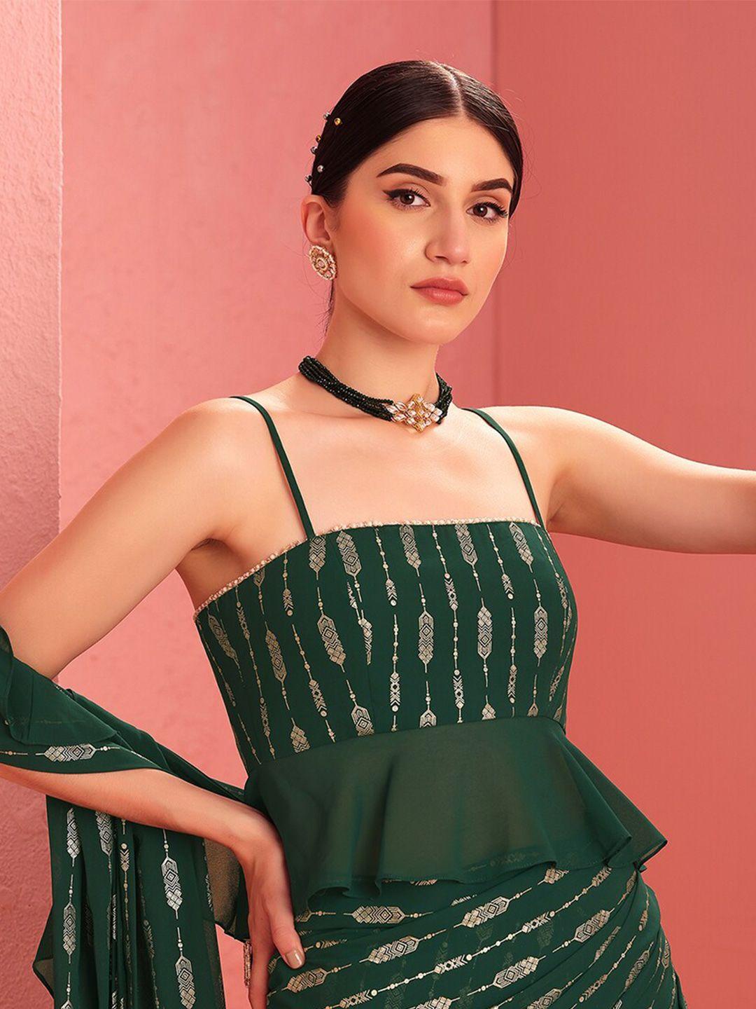 indya green & gold-toned embellished georgette peplum top