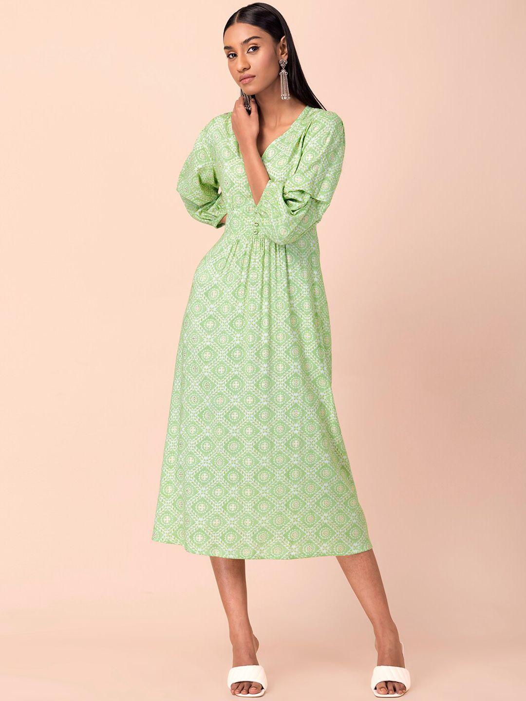 indya green floral pleated a-line dress