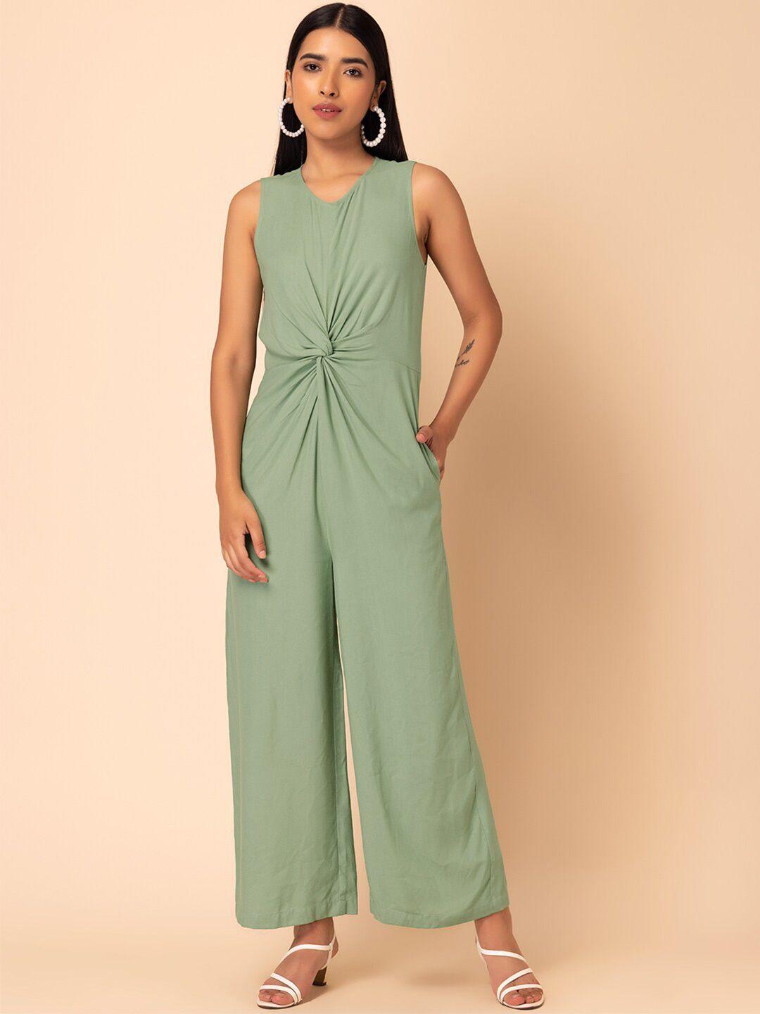 indya green front knot jumpsuit