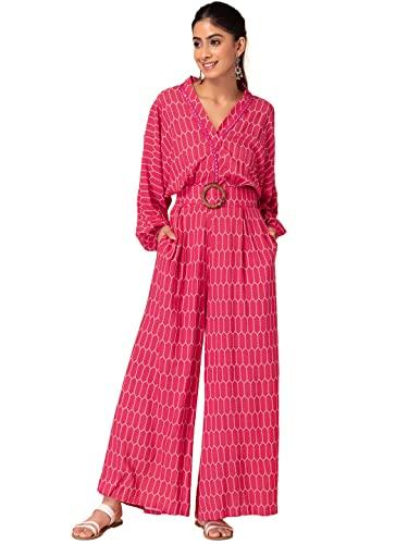 indya hot pink bandhani print jumpsuit