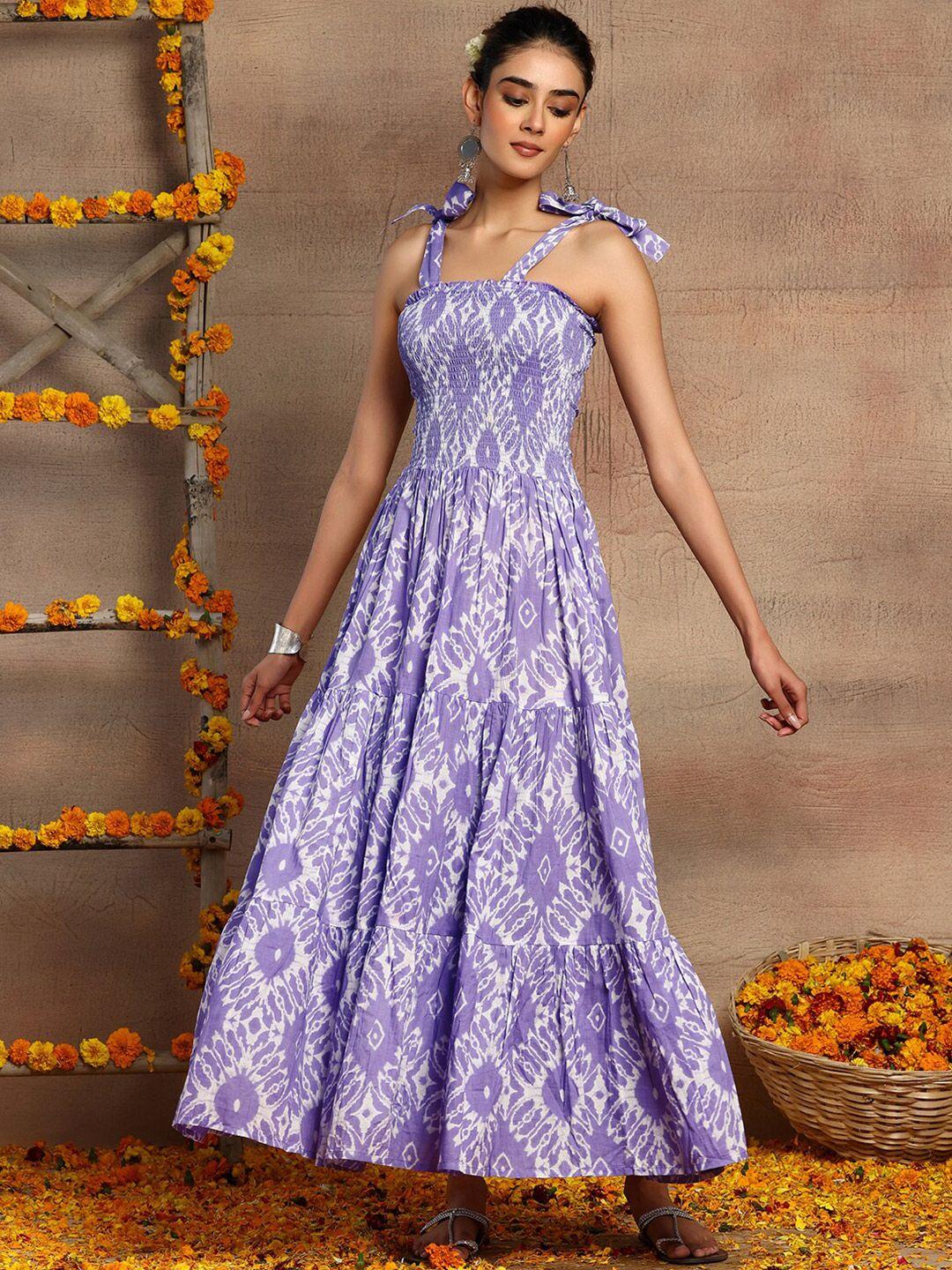 indya ikat printed pure cotton a-line ethnic dress