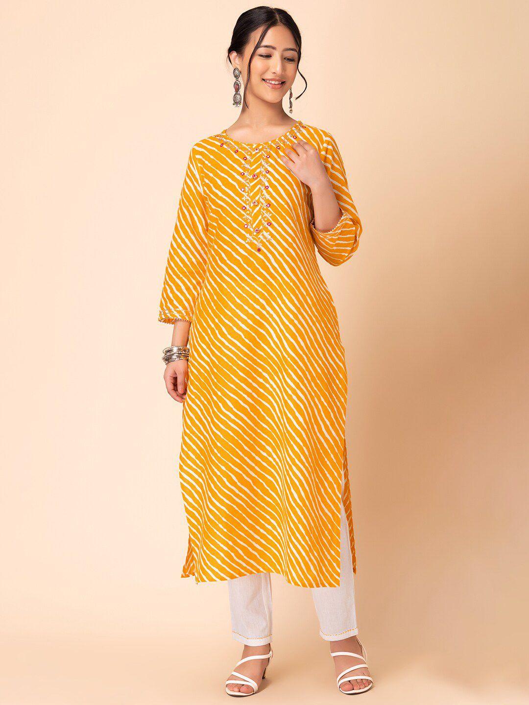 indya leheriya print thread work pure cotton straight kurta with trouser