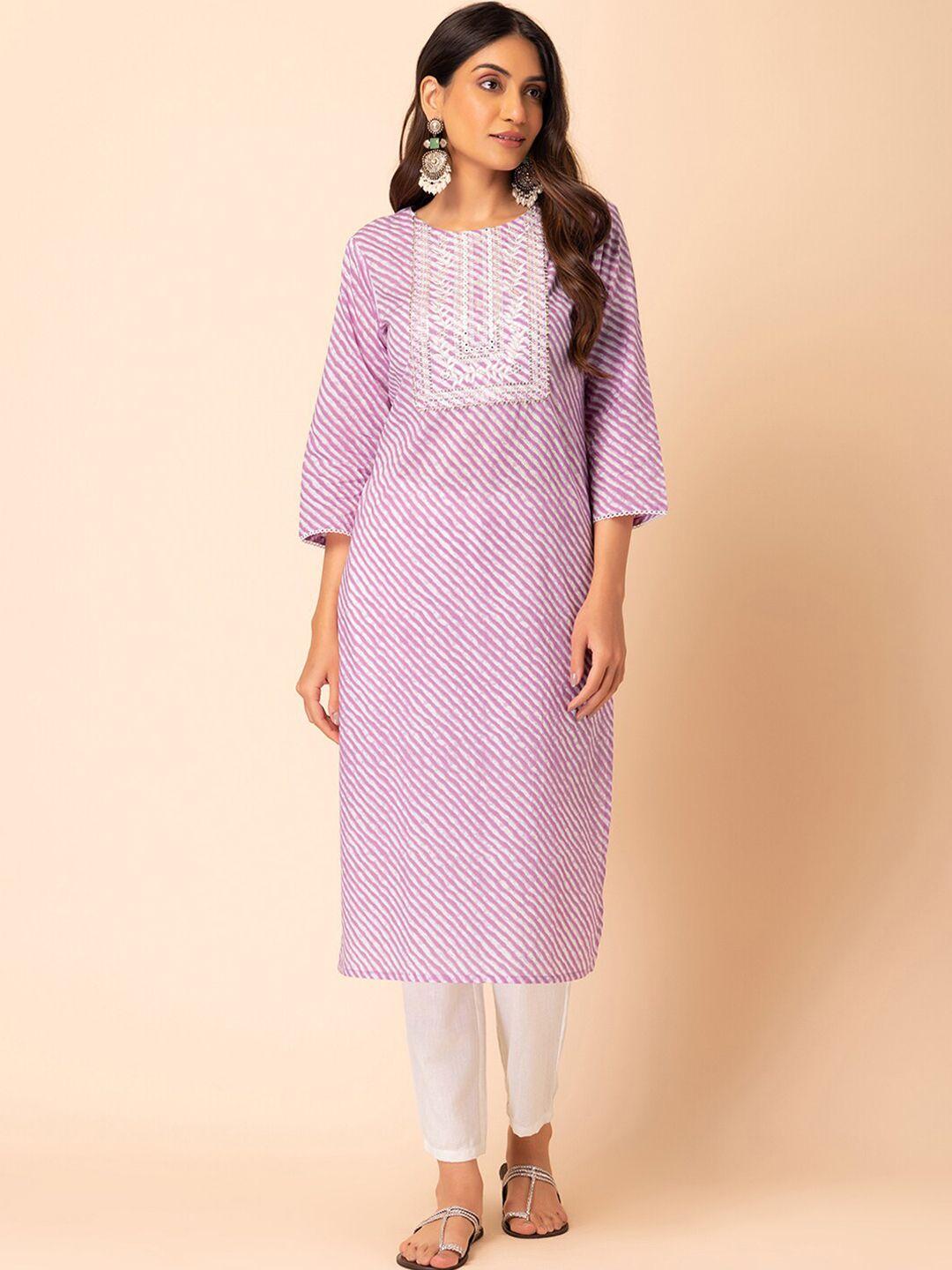 indya leheriya printed mirror work pure cotton straight kurta with trouser