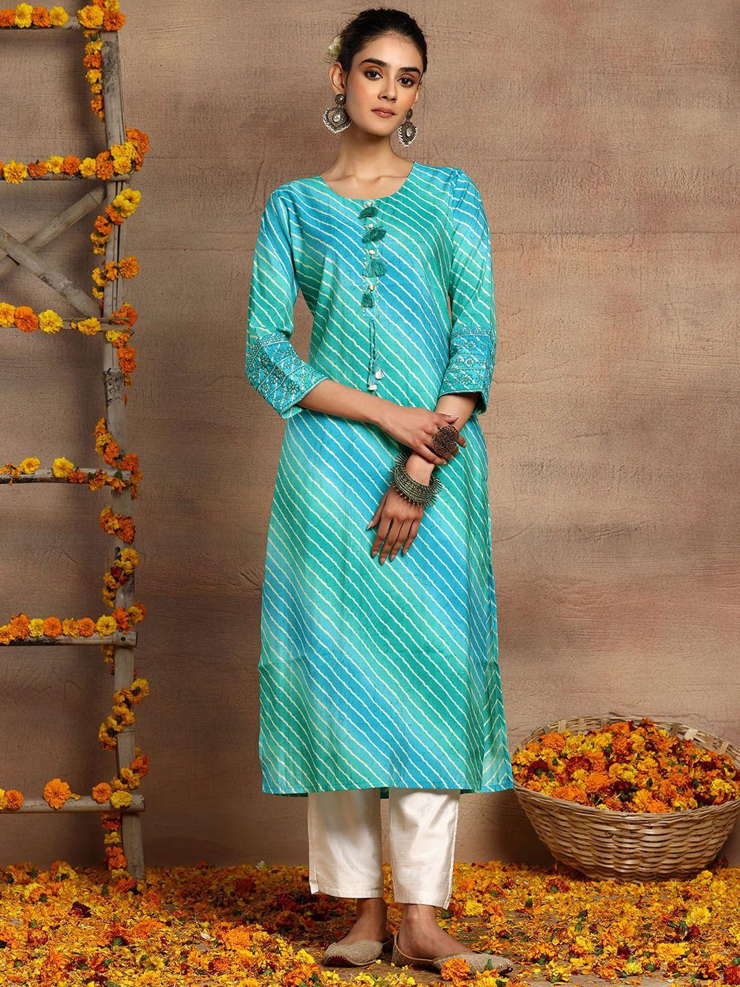 indya leheriya printed round neck gotta patti straight kurta