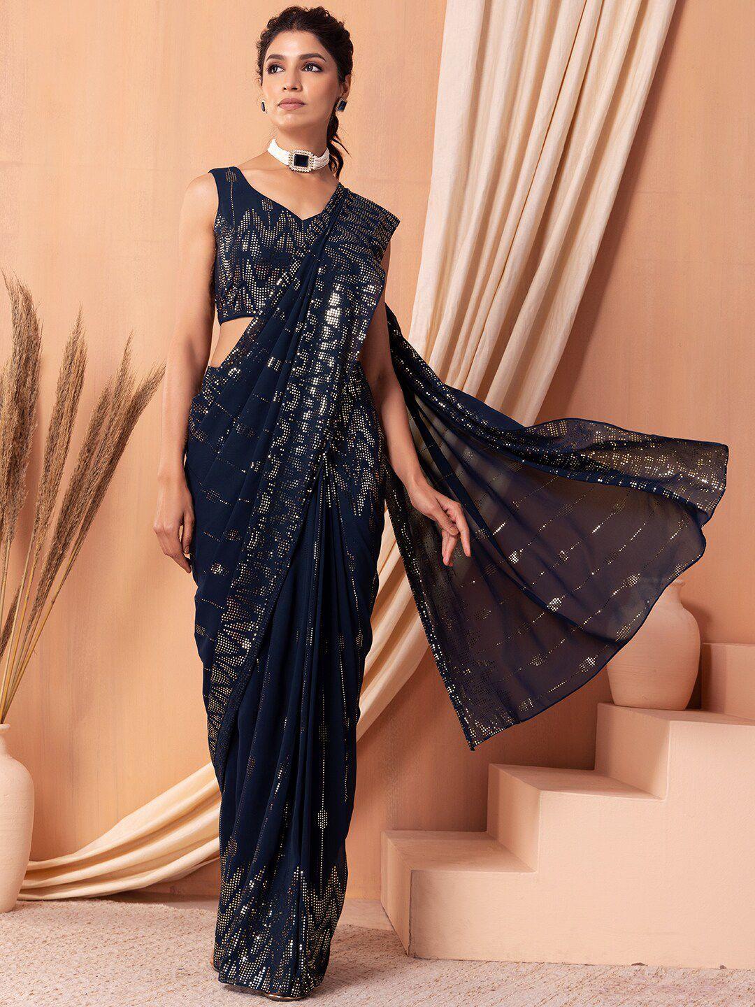indya luxe embellished poly georgette pre-stitched saree