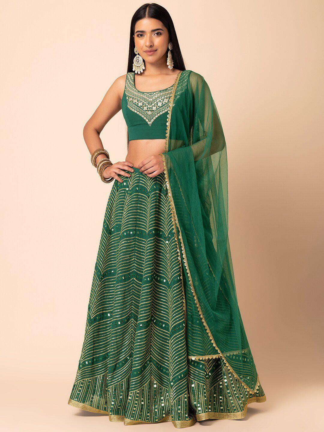 indya luxe green embroidered ready to wear lehenga & blouse with dupatta