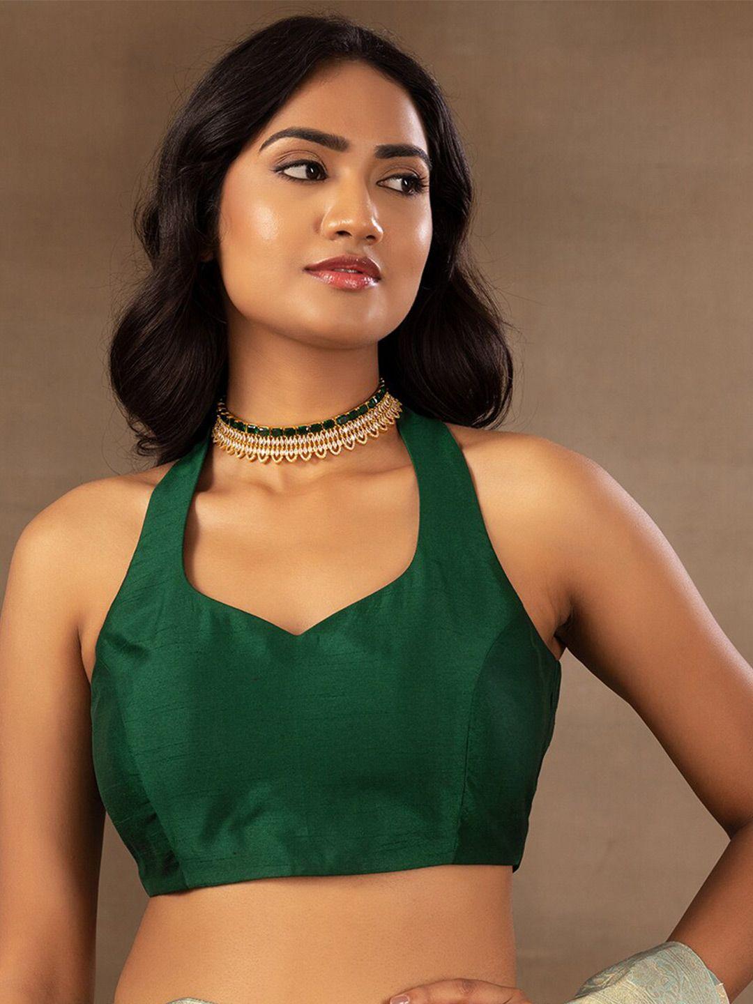 indya luxe green halter neck bralette crop top