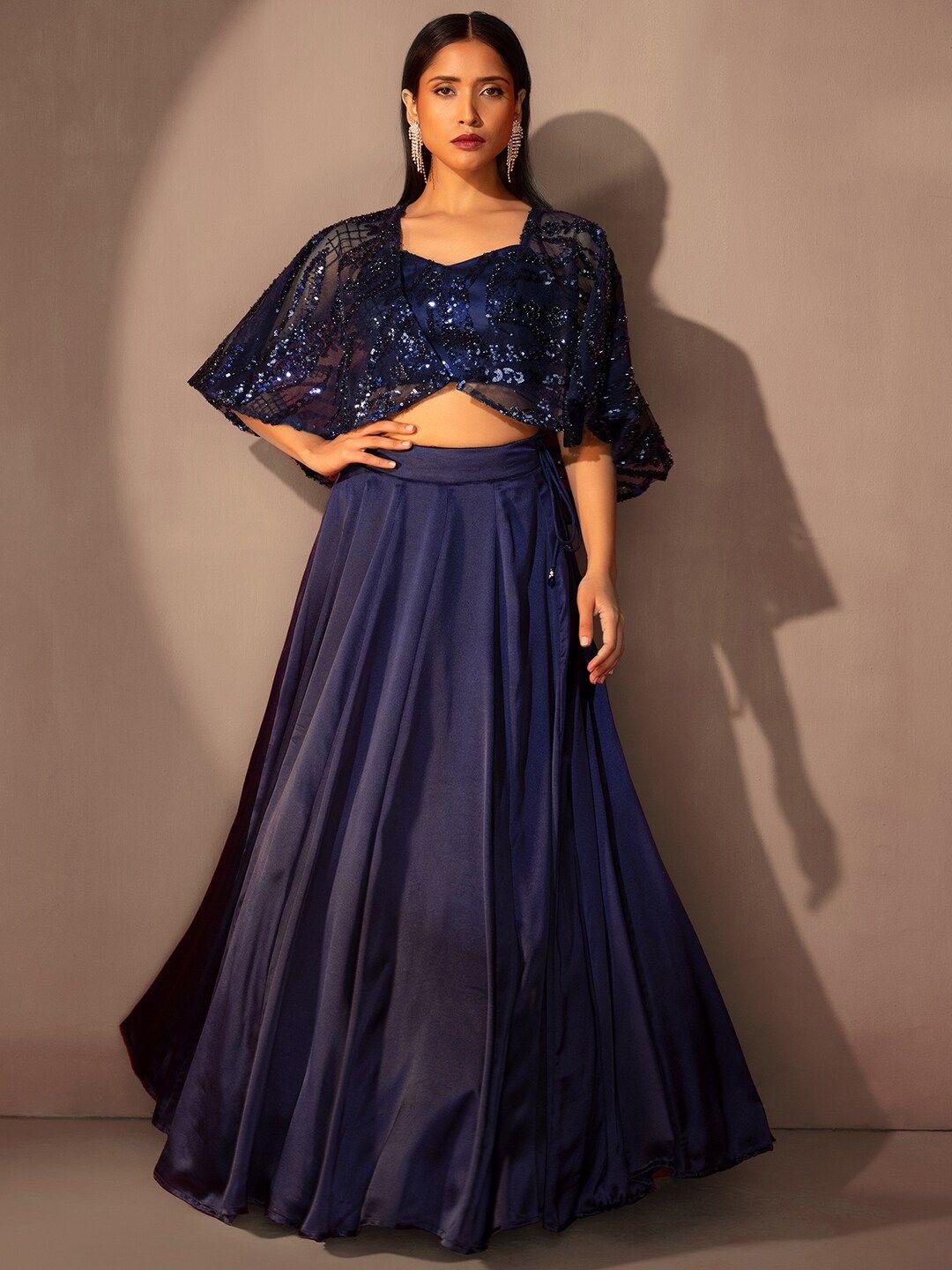 indya luxe sequin embellished ready to wear lehenga with blouse & cape