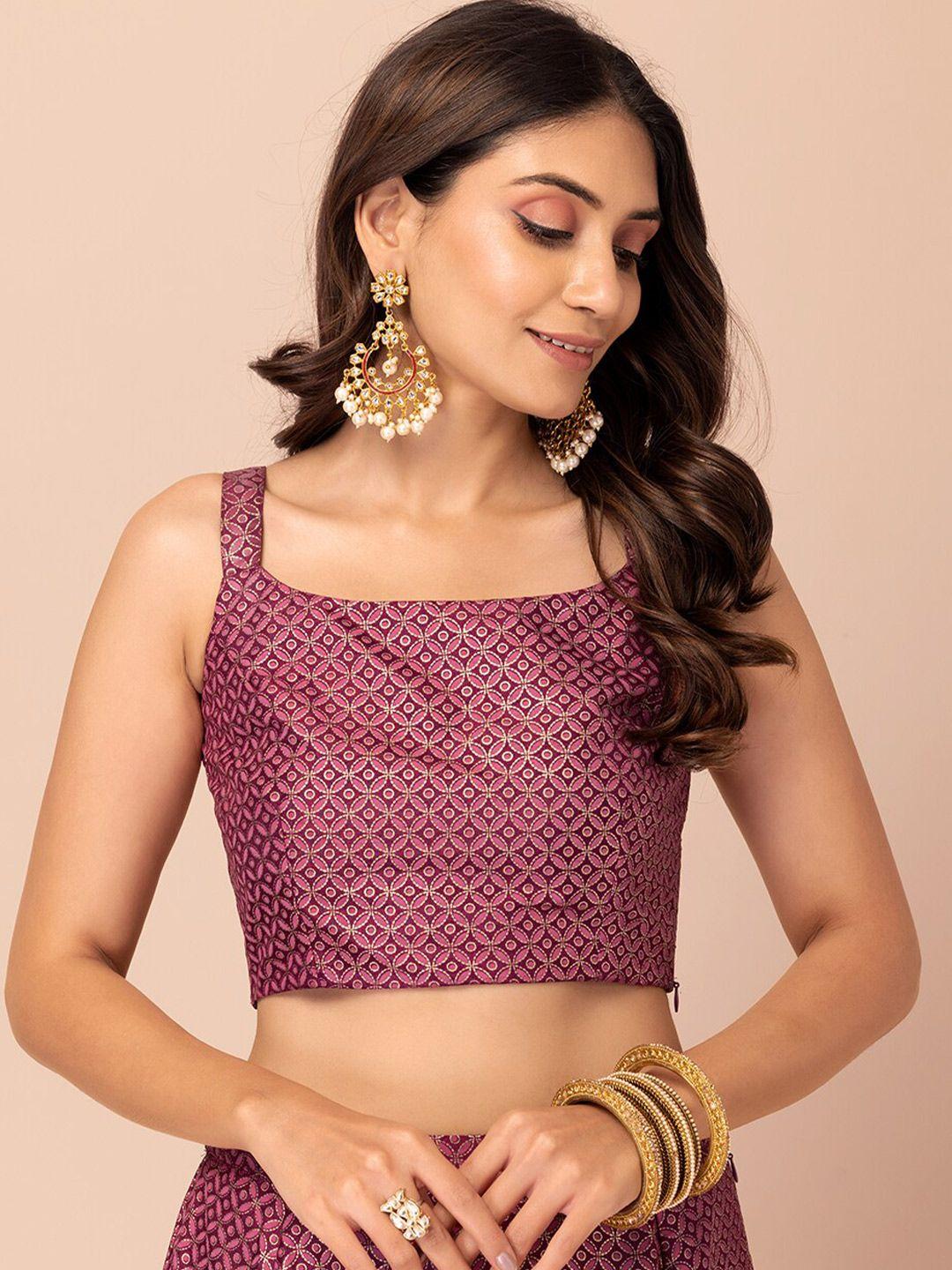 indya maroon ethnic motif printed crop top