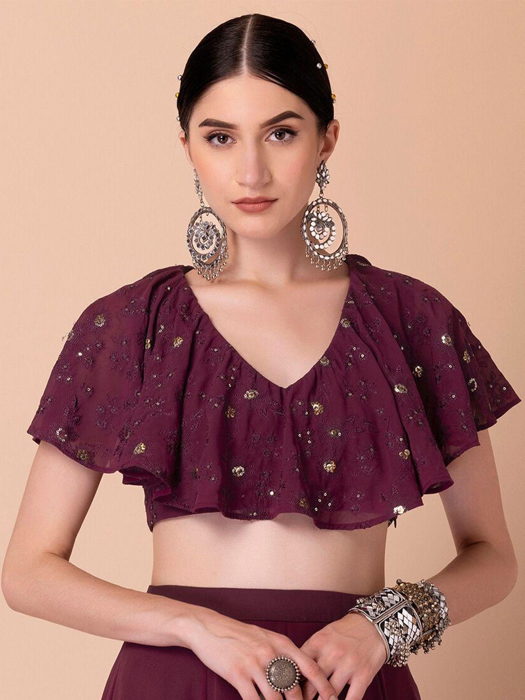 indya maroon floral embroidered georgette top