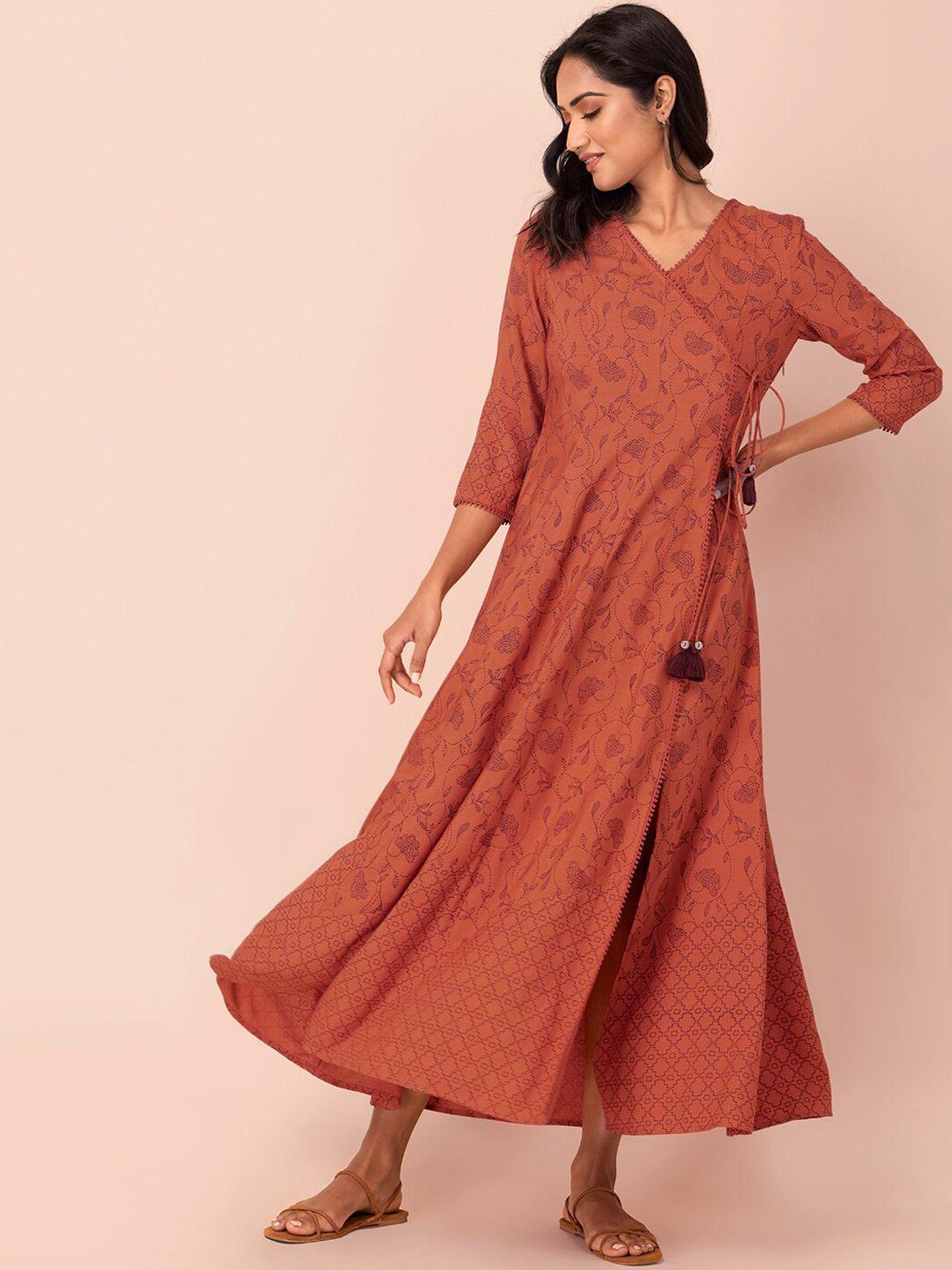 indya orange floral printed angrakha kurta