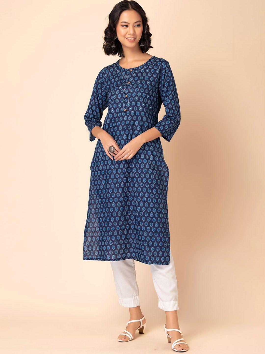 indya paisley printed pure cotton straight kurta