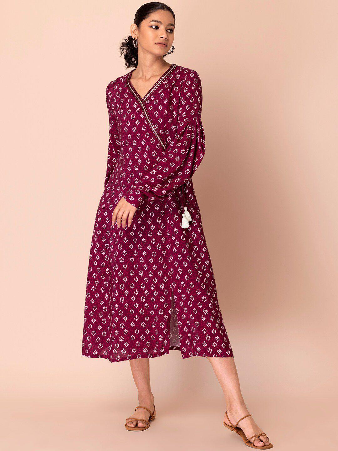 indya pink ethnic motifs midi dress