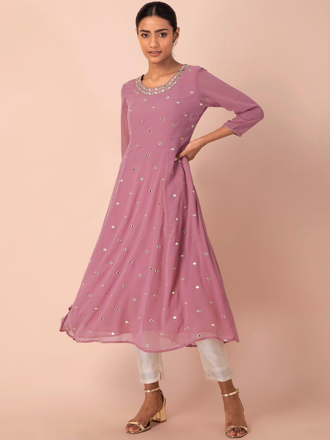 indya pink foil embroidered anarkali kurta