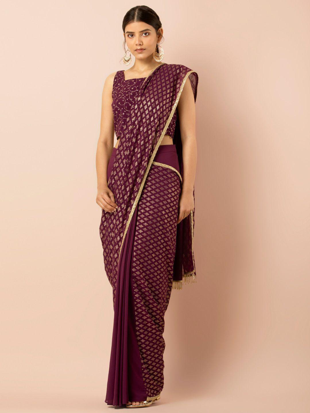 indya printed pre-stitched sarees with embellished border