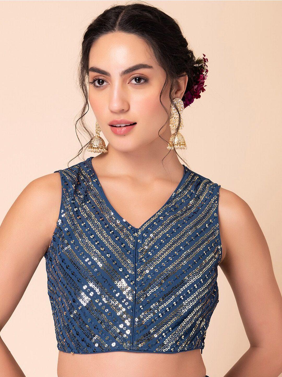 indya sequined embroidered georgette saree blouse