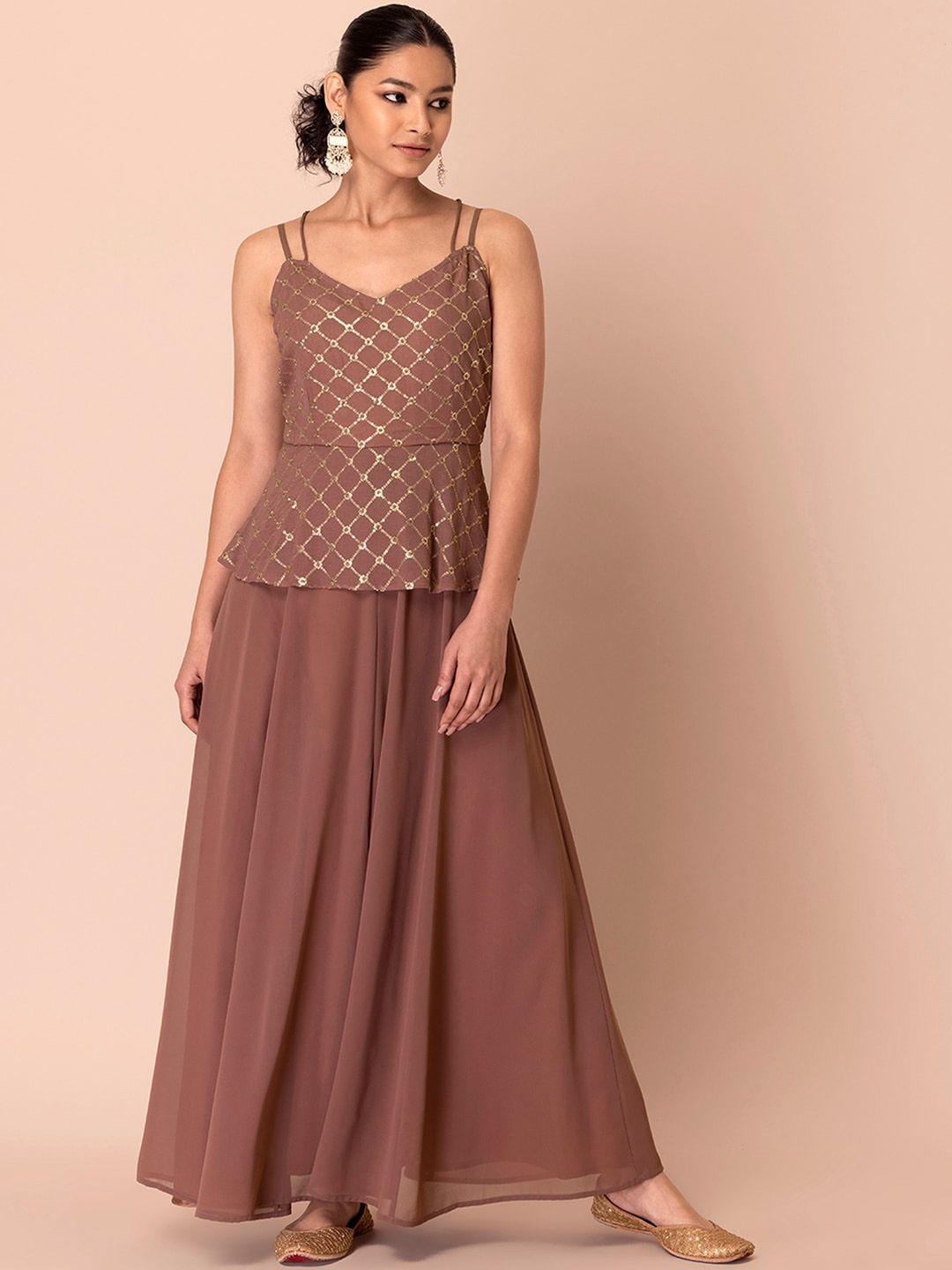 indya sequinned embellished peplum maxi ethnic dresses