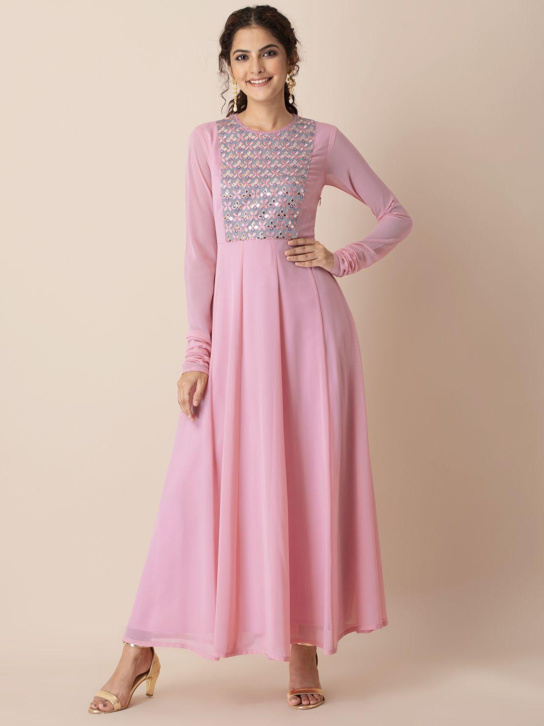 indya shraddha kapoor pink embellished ethnic maxi dress