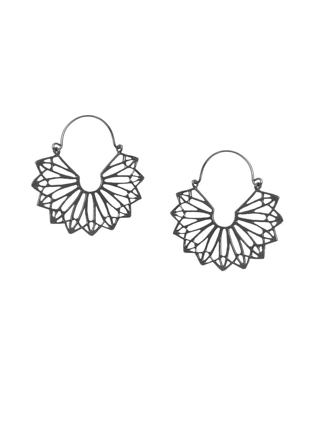indya silver-plated oxidised contemporary drop earrings