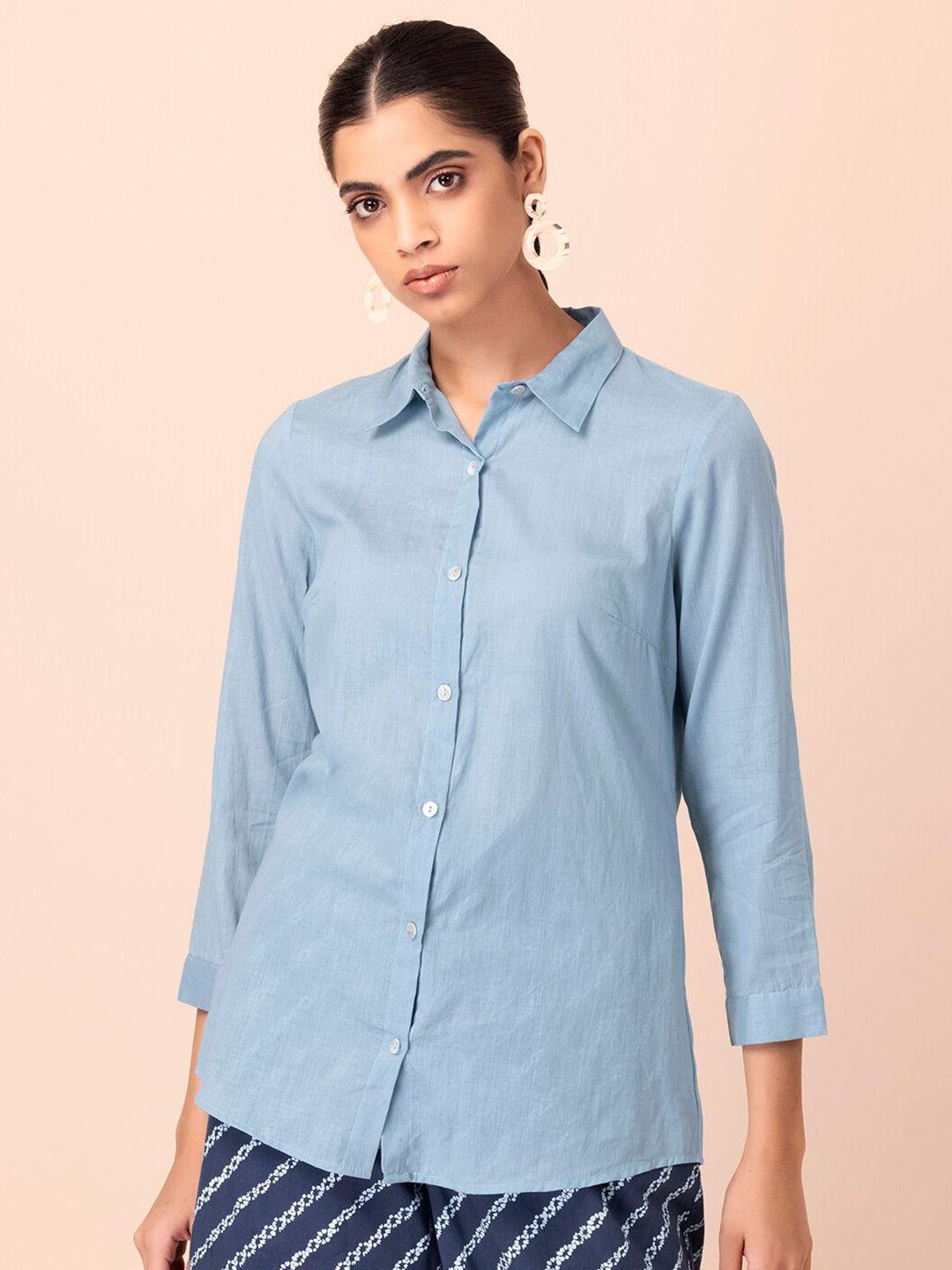 indya spread collar regular fit pure cotton mul shirt