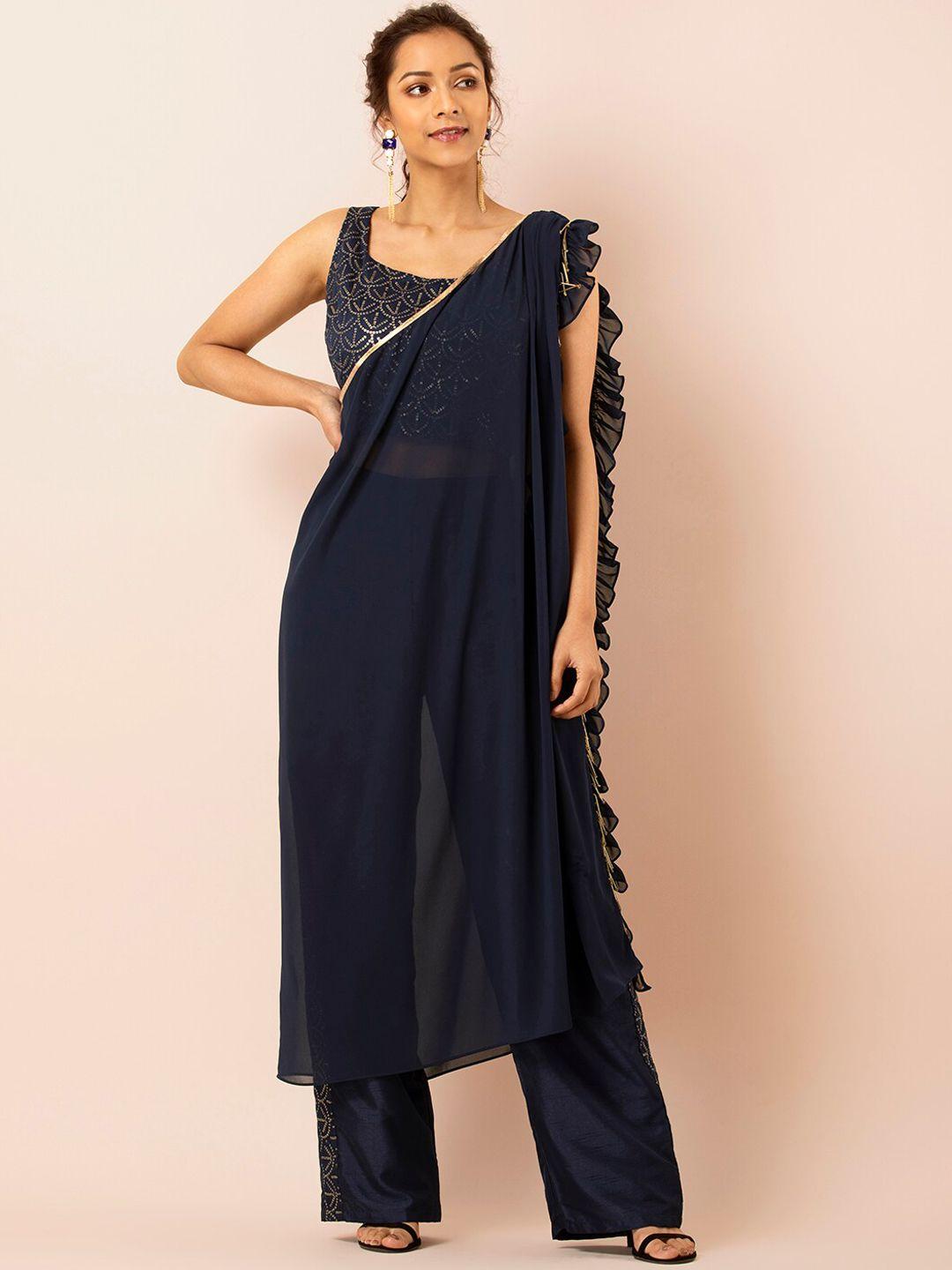 indya straight fit palazzos with frill drape