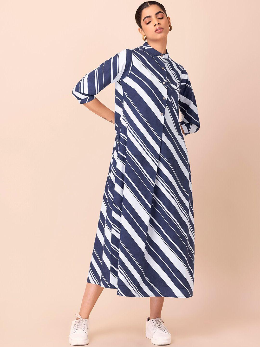 indya striped pleated midi cotton pure cotton shirt dress