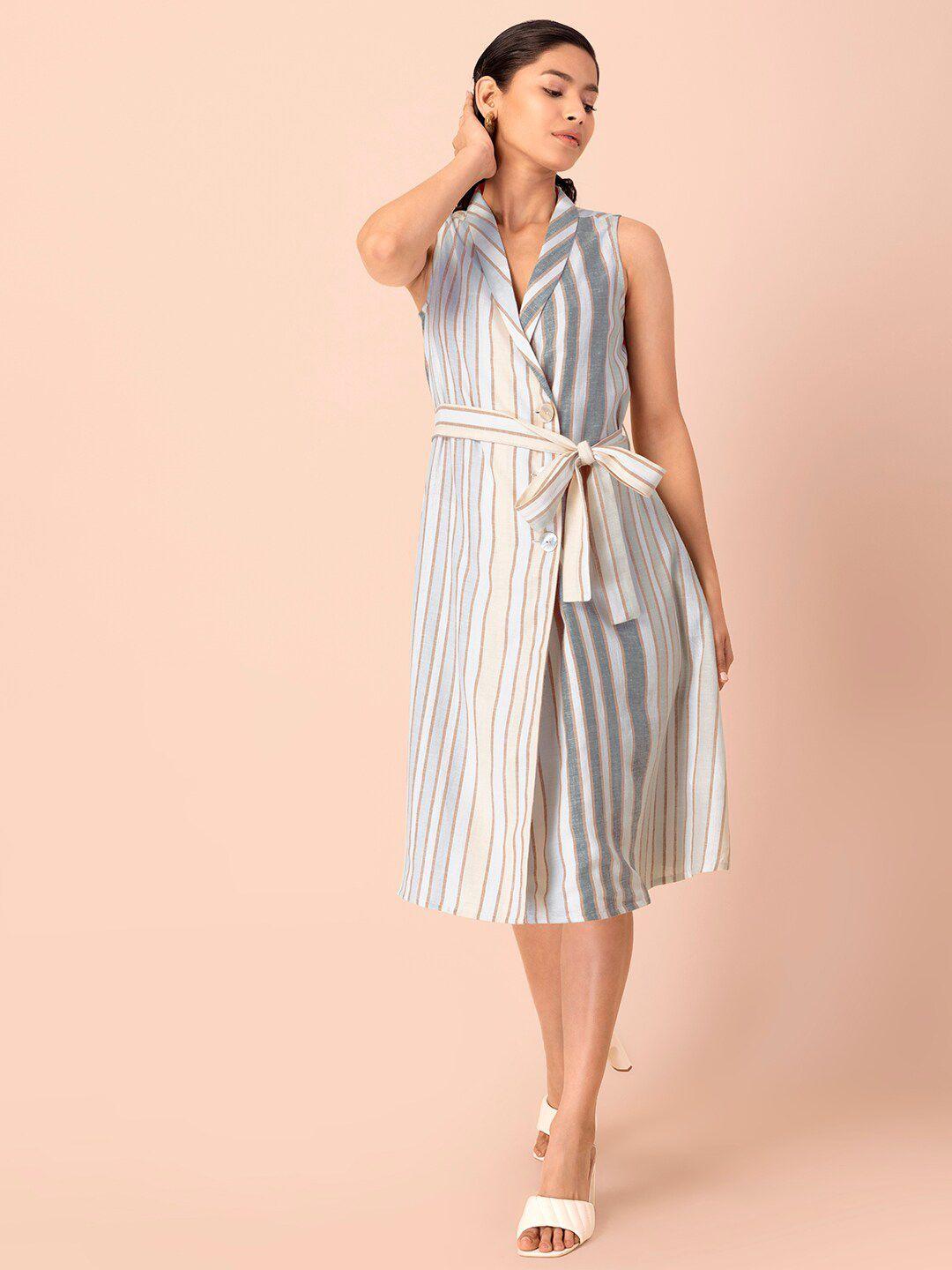 indya striped pure cotton shirt dress with belt