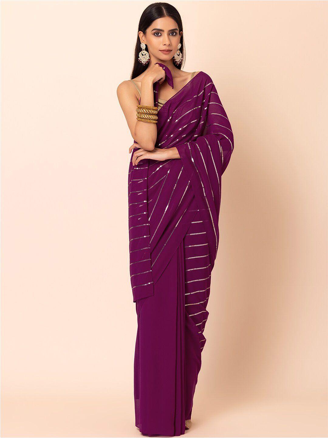 indya striped sequinned half and half saree