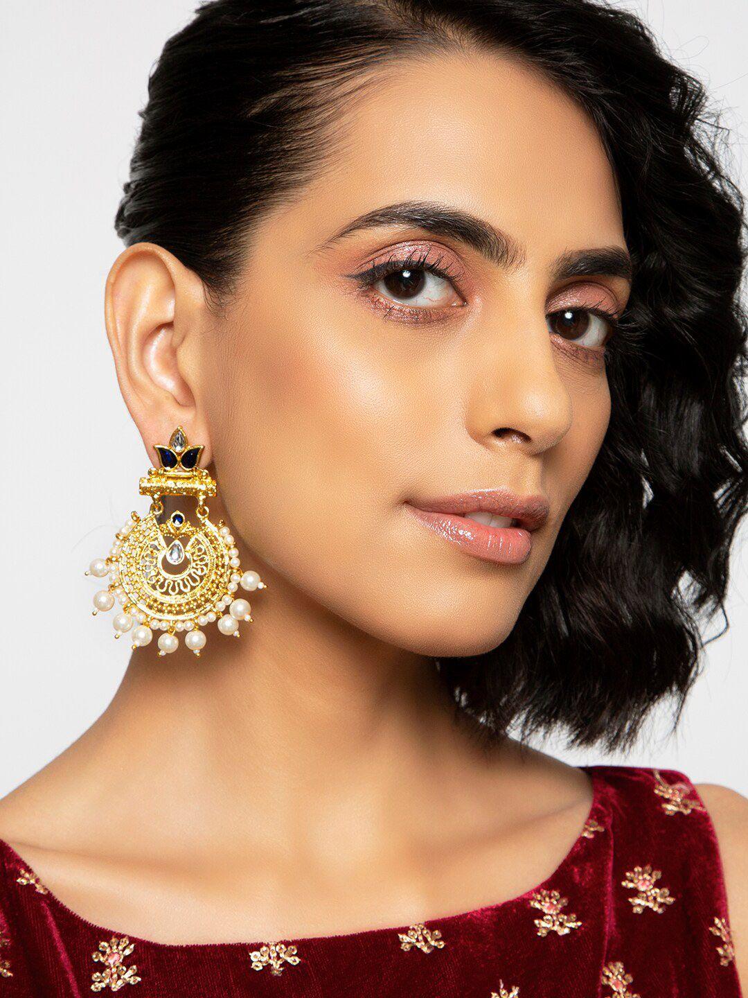 indya white & gold-toned circular drop earrings