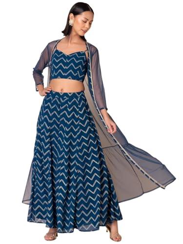 indya women's chanderi co-ord set (ico00561_blue_l)