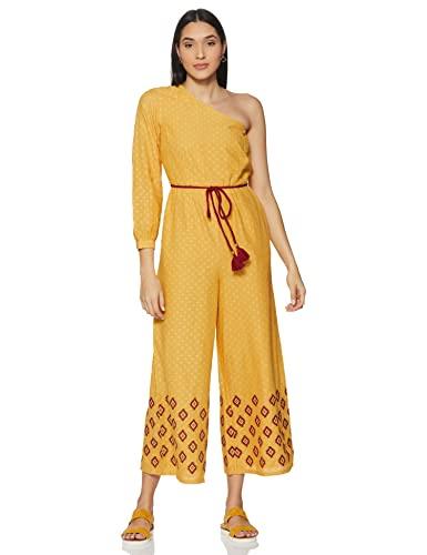 indya women's cotton a-line standard length dress (itn03488_yellow_2xl)