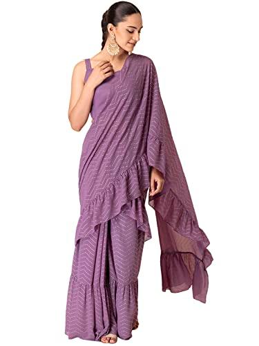 indya women's georgette pre-stitched saree (purple)
