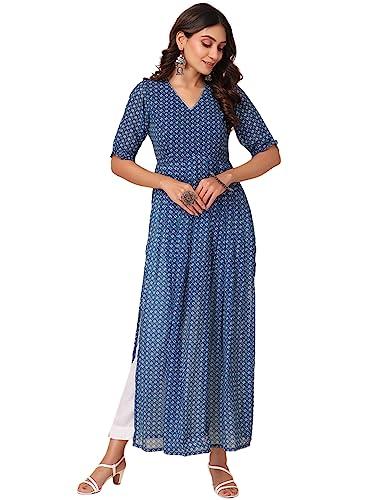 indya women's georgette regular kurta (itn04411_blue_xs)