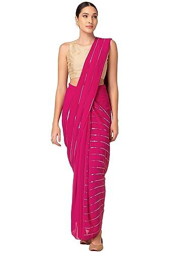 indya women's georgette saree (iss00096_pink)