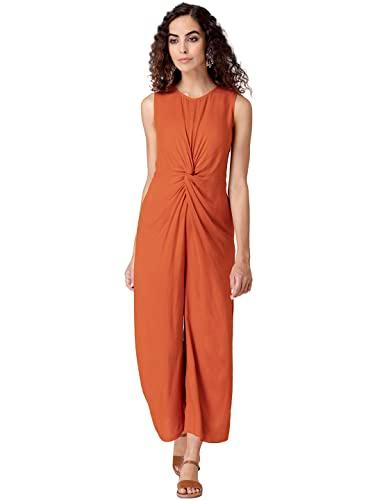 indya women's orange viscose knotted jumpsuit, orange, m