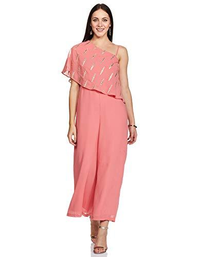 indya women's pink jumpsuit mirror cape with one shoulder