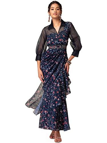 indya women's polyester saree tunic (sck00014_blue)