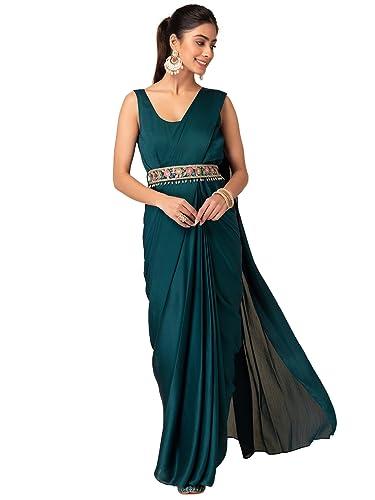 indya women's satin chiffon saree (itn04602_blue)