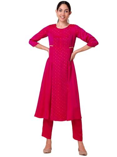 indya women's satin foil print regular kurta sets (ico00523_pink_xl)