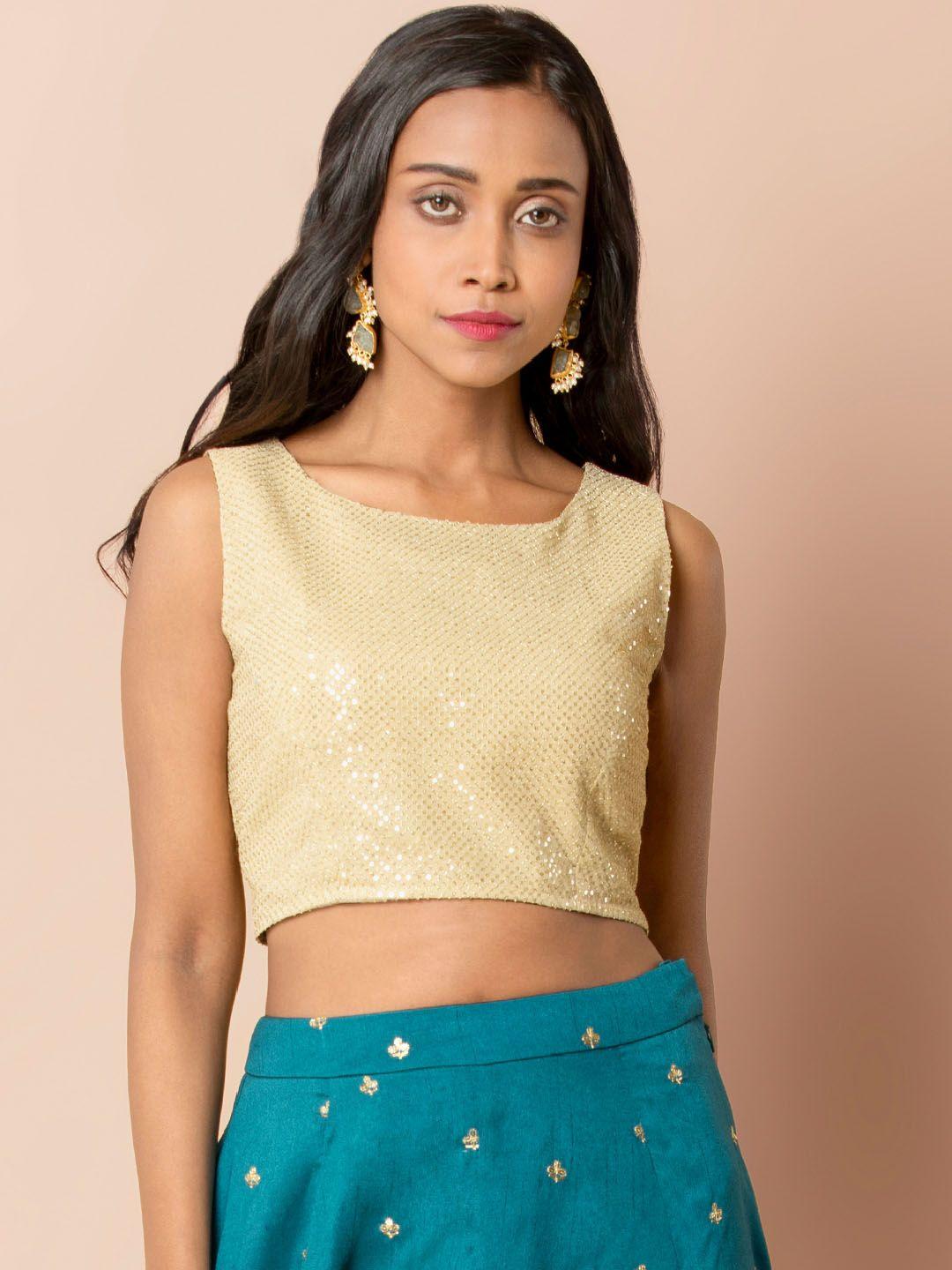 indya women beige embellished crop top