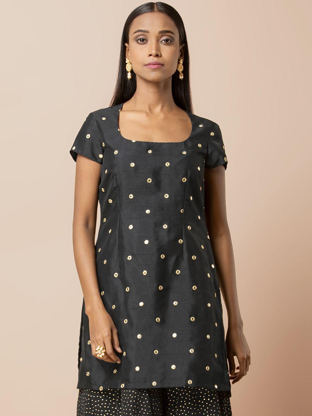 indya women black & beige embellished kurti