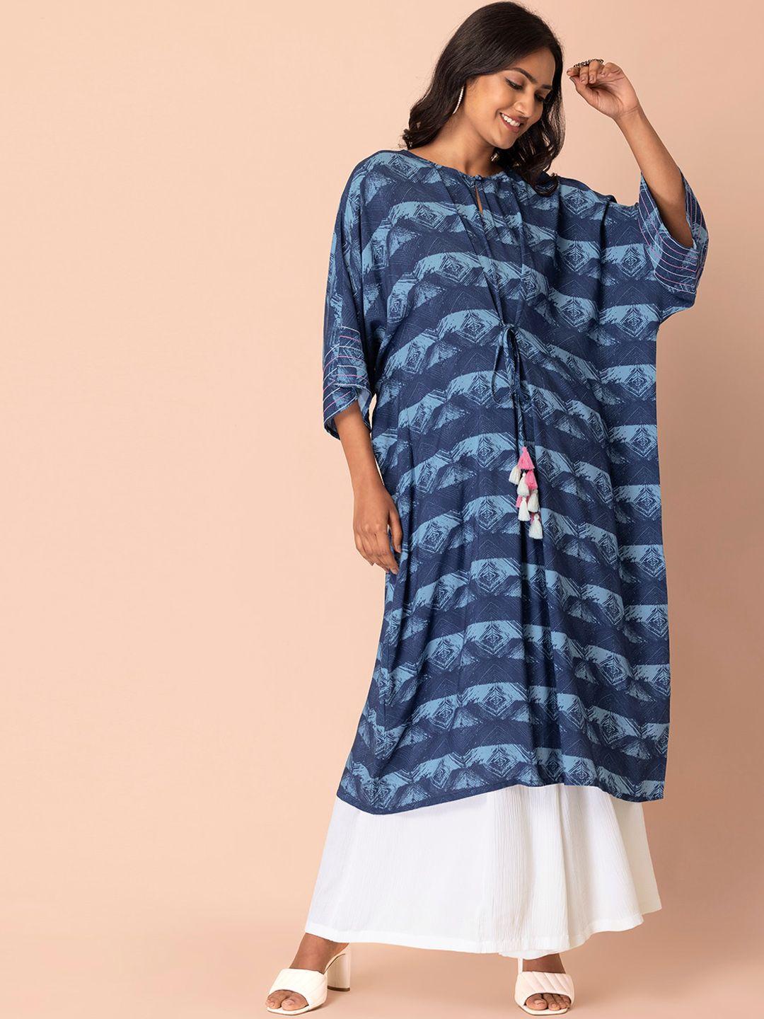 indya women blue dyed keyhole neck kurta