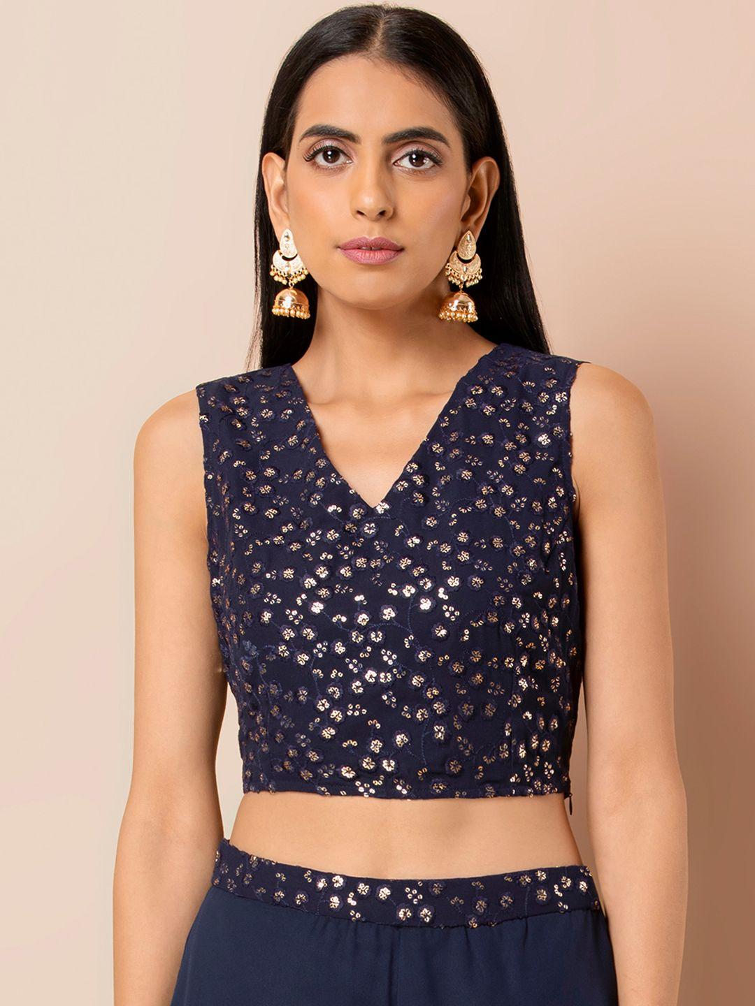 indya women blue embellished crop top