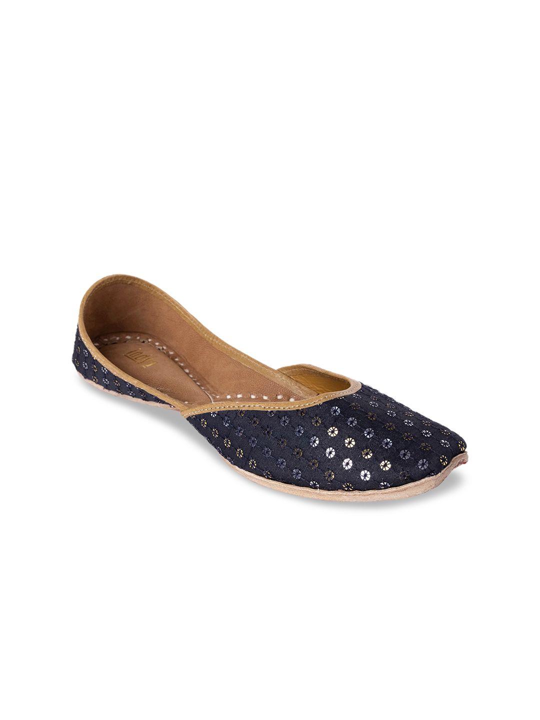 indya women blue embellished ethnic mojaris flats