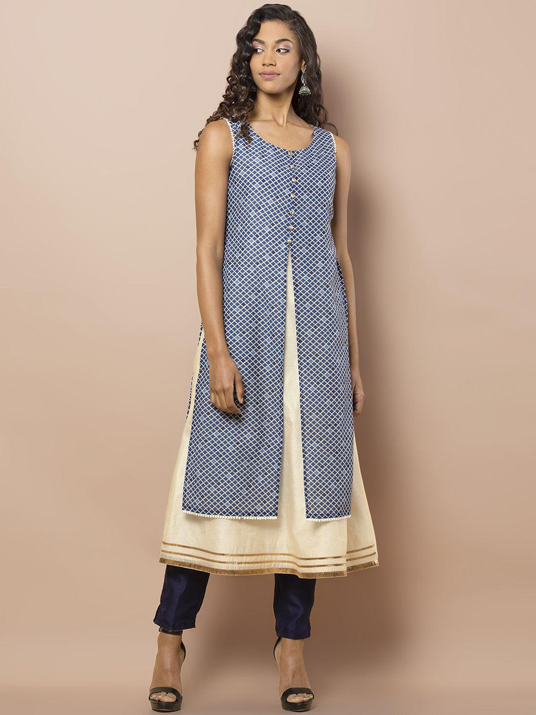 indya women blue printed a-line kurta