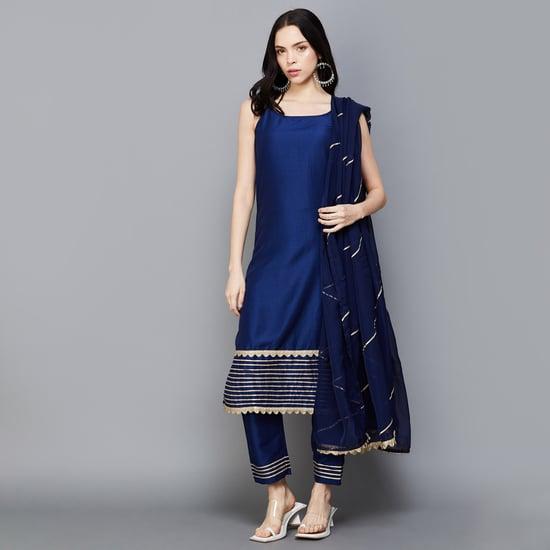 indya women embellished straight kurta set