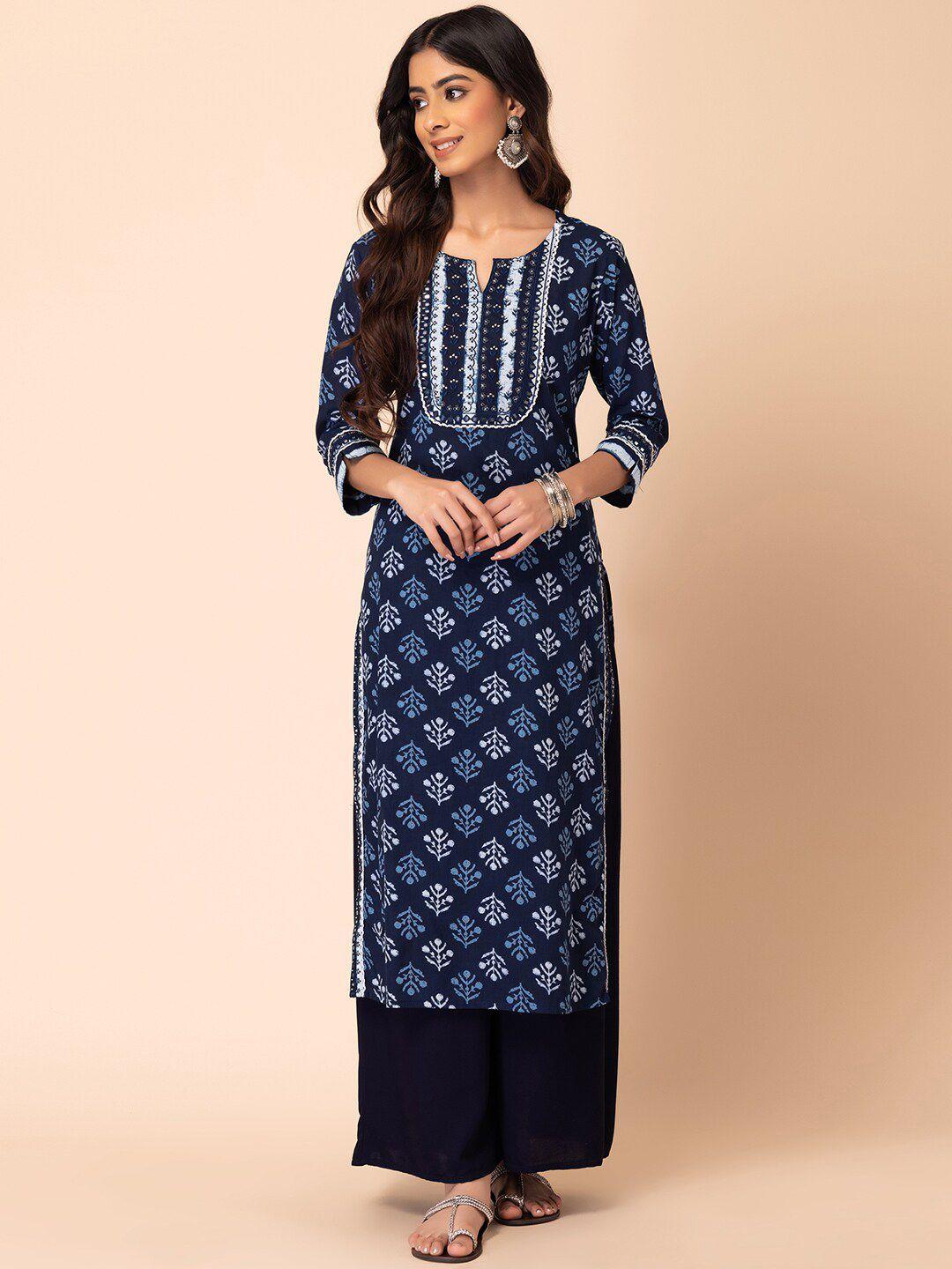 indya women ethnic motifs printed sequinned kurta