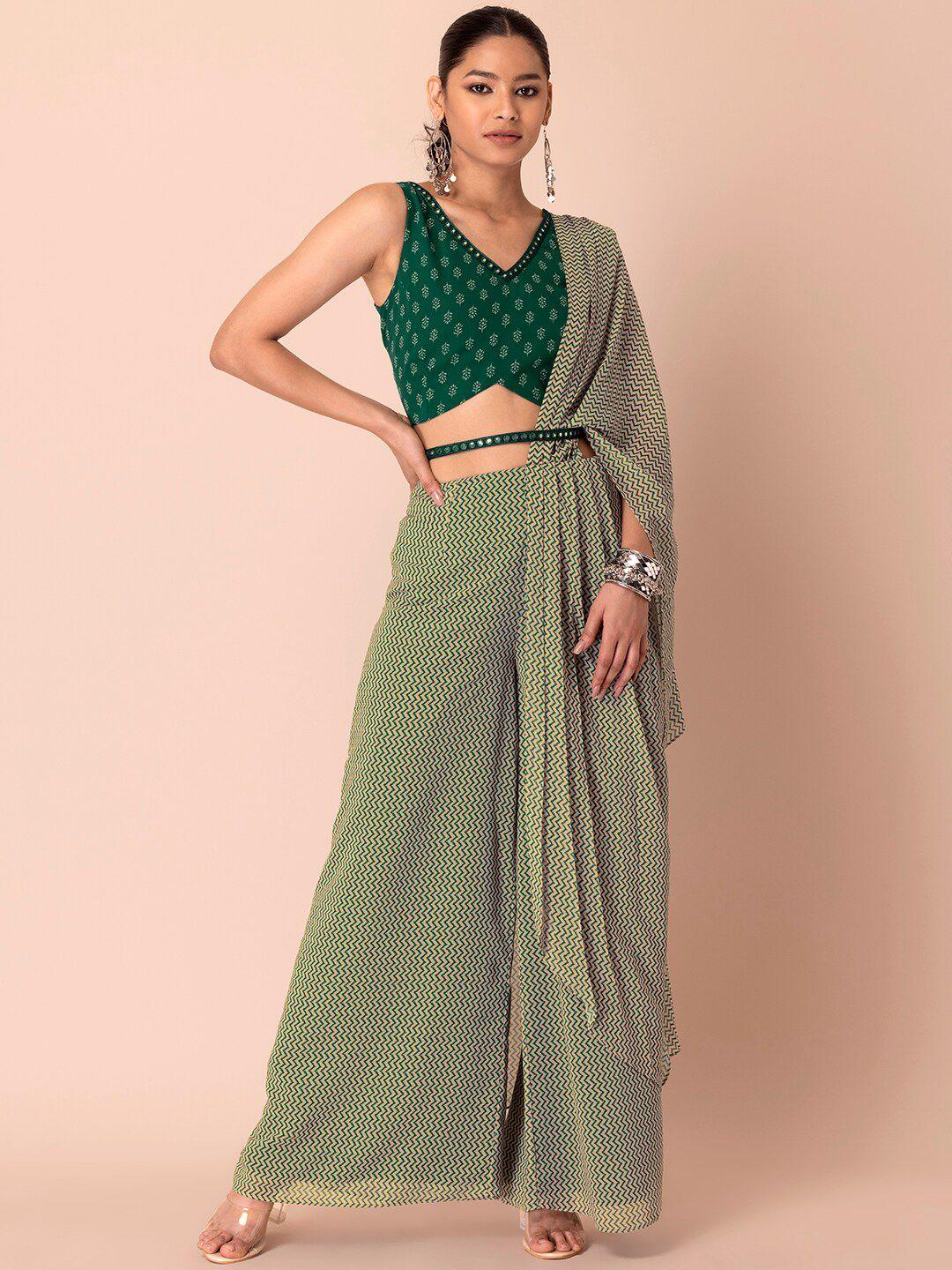 indya women ethnic motifs printed top with palazzos & dupatta