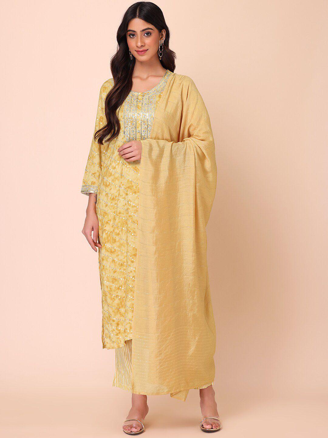 indya women floral embroidered kurta with trousers & dupatta